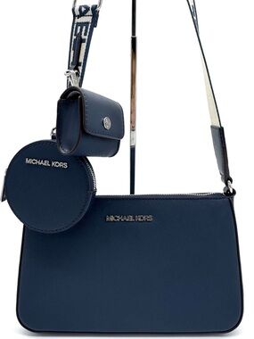 Michael Kors Jet Set Logo Crossbody Bag w Case for Apple AirPods Pro Navy Blue